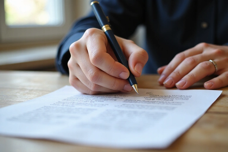 Mano che firma un documento di termini e condizioni